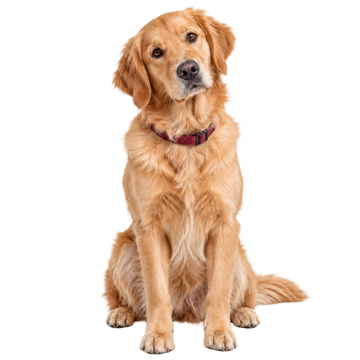 En golden retriever med hovedet nysgerrigt på skrå